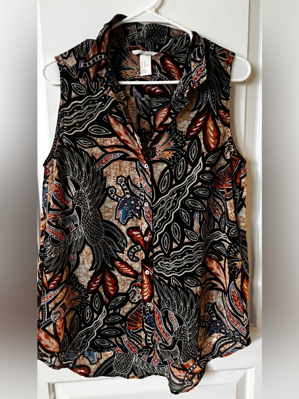 H&M Sleeveless Button-Down Blouse in Black, Brown, Blue